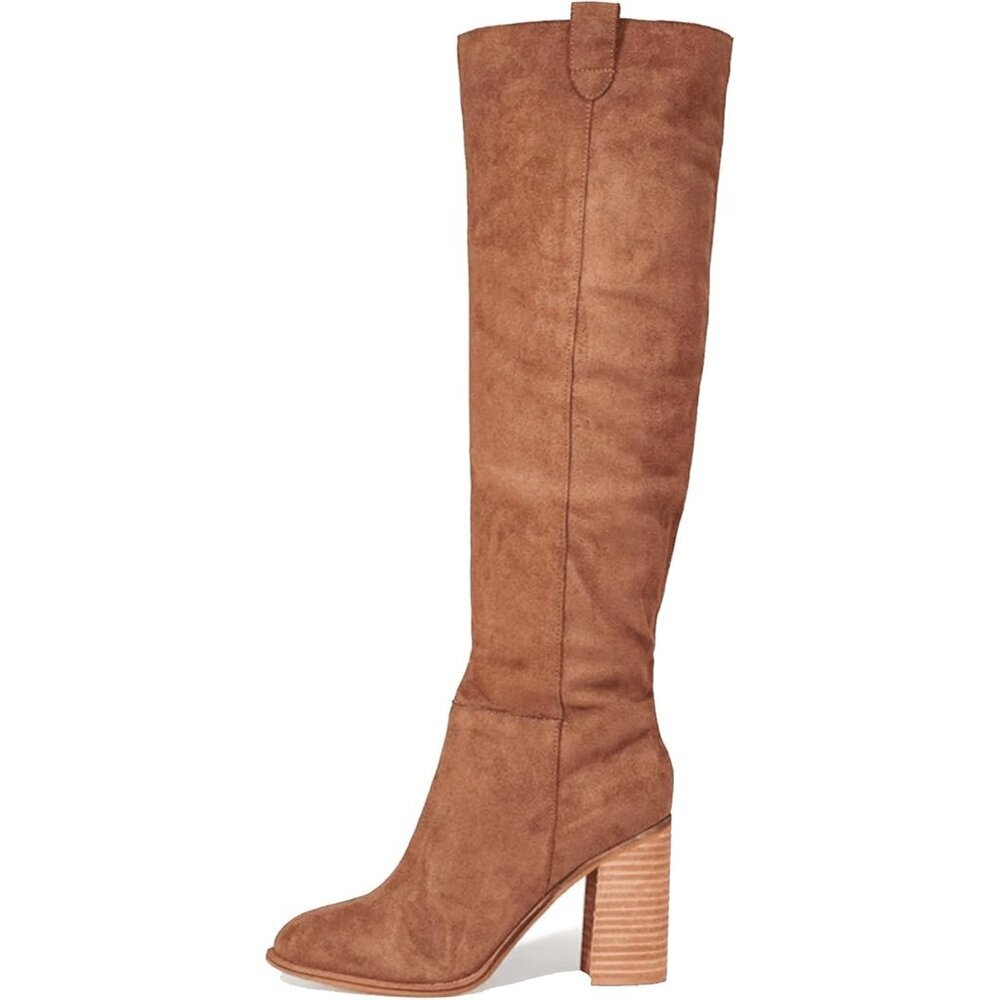Women's 1 Brown Suede Knee-high Boots Fall Boot Chunky Block High Heel